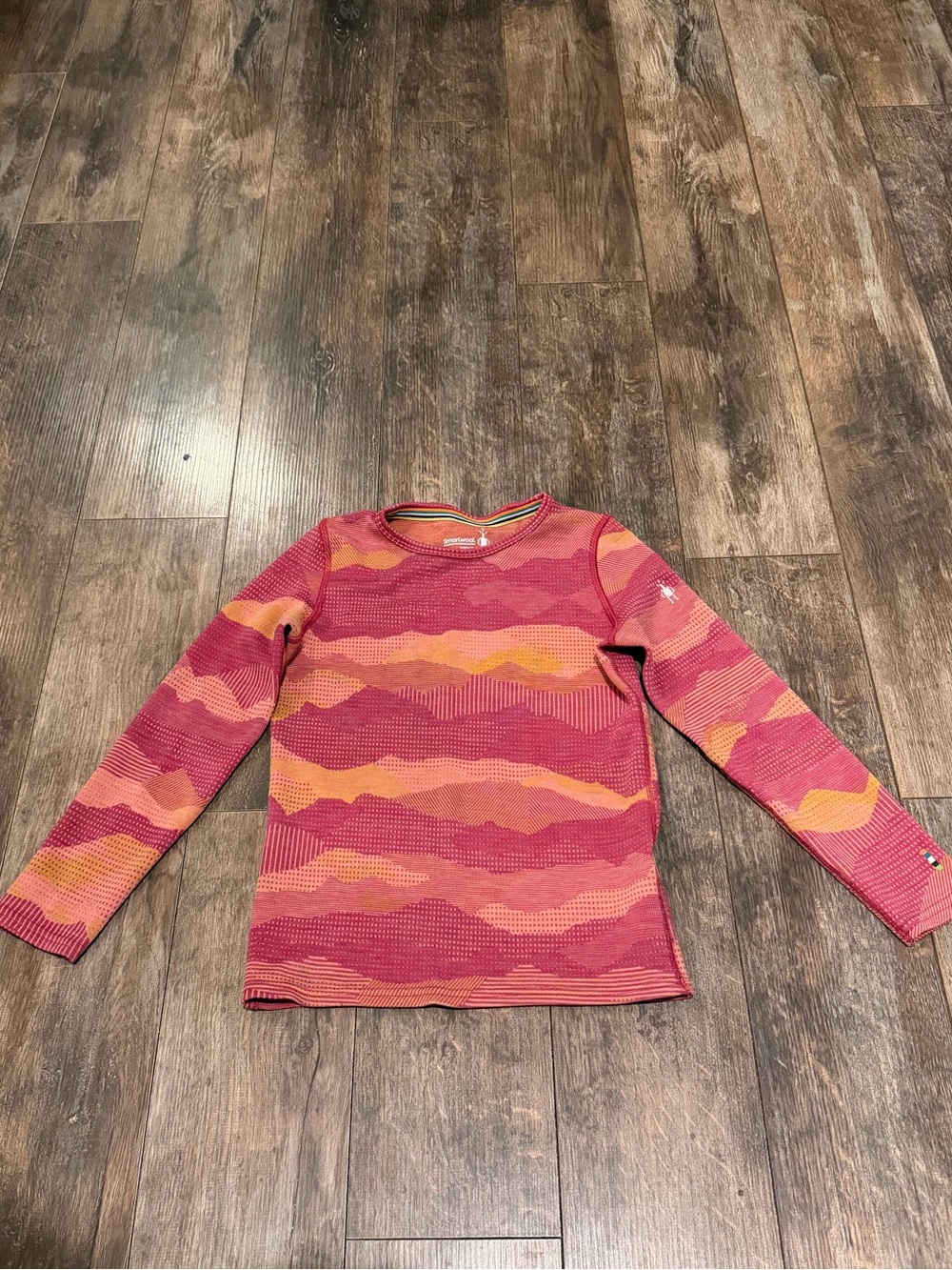 Smartwool Kids Long-Sleeve Crewneck Top in Pink and Orange